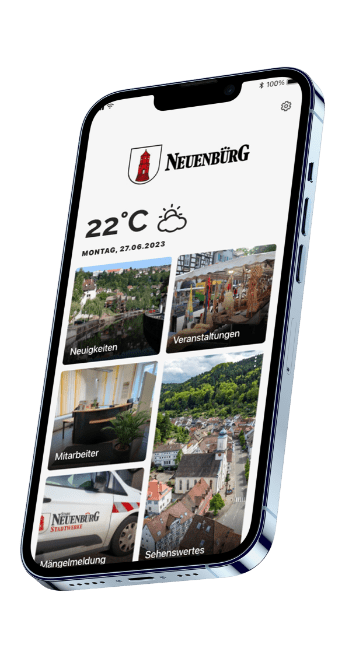 Mockup mit Screenshot der Stadt Neuenbürg-App
